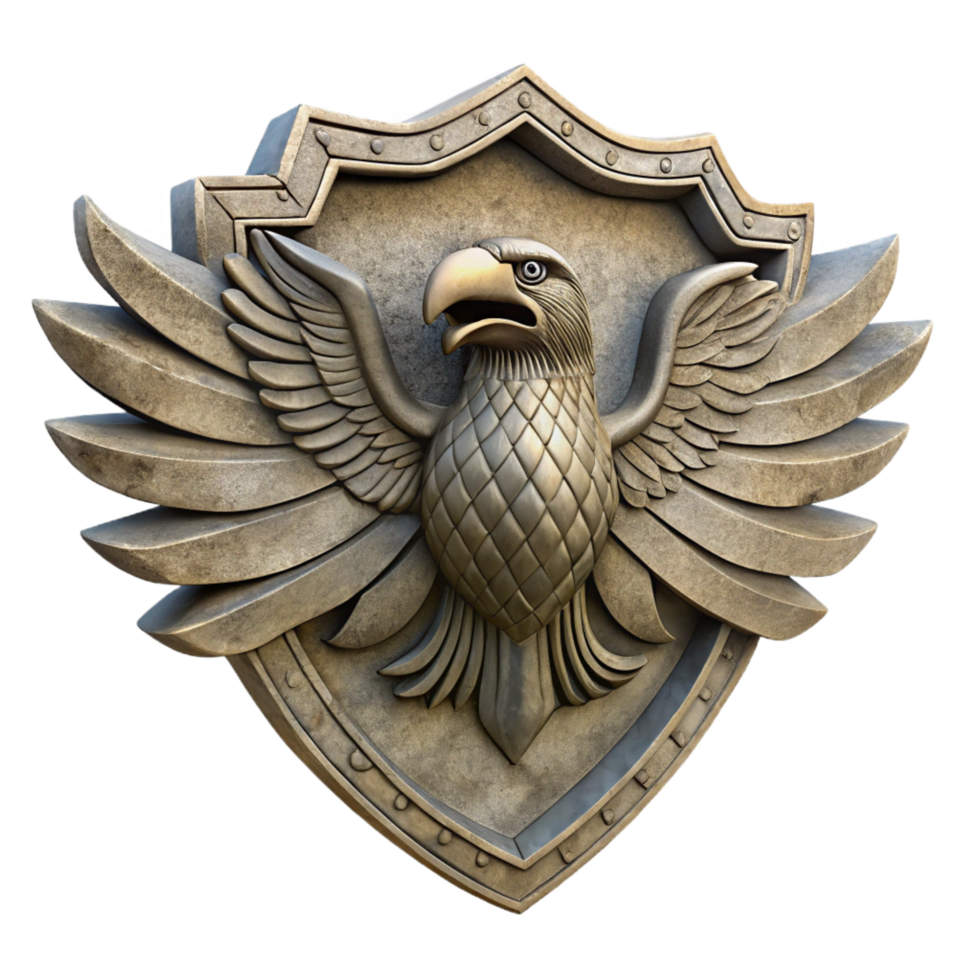 beautiful elegant Intricately carvestone logo depicting an eagle, weatheretexture, dramatic lighting, isolateon transparent background,high-resolution product photography fine detail png