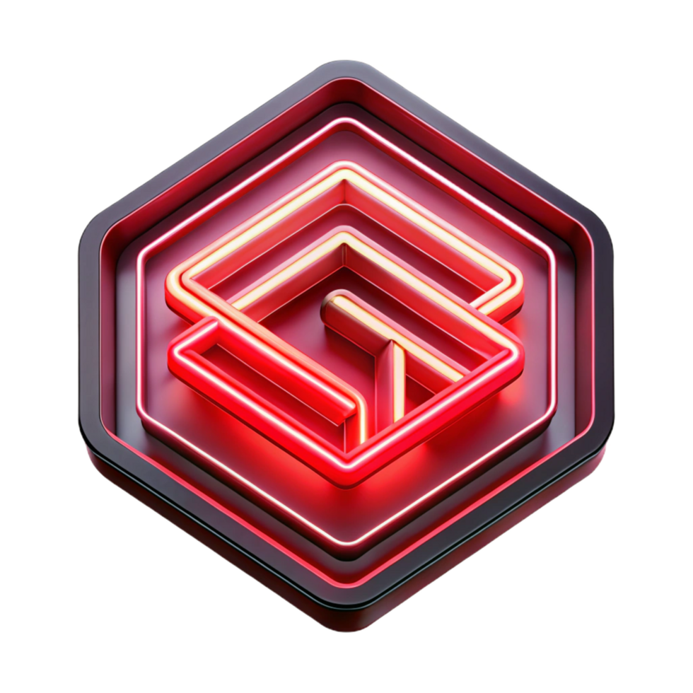 distinctive elegant Glowing neon sign logo with a geometric design, vibrant relight, front view, isolateon transparent background,high-resolution product photography elite png