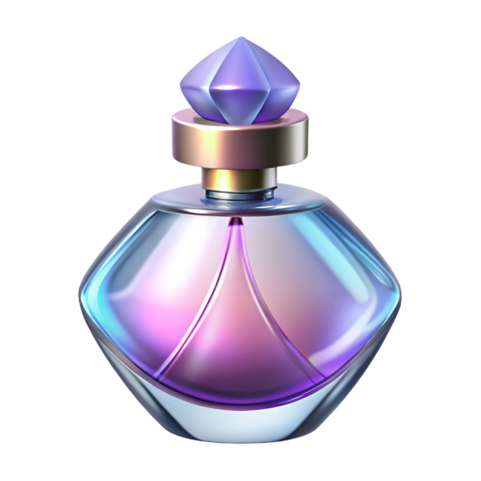 alluring standout Glass bottle of perfume logo with a delicate floral scent, refractive lighting, glossy finish, front view, with transparent background,high-resolution product photography png
