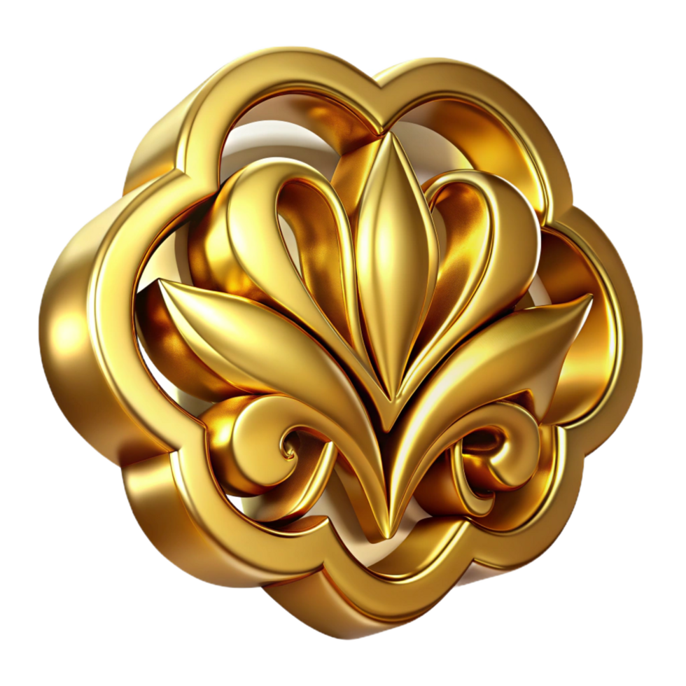 majestic reflective retro Golfoil logo with an intricate floral pattern, reflective finish, studio lighting, front view, with transparent background,high-resolution product photography original png