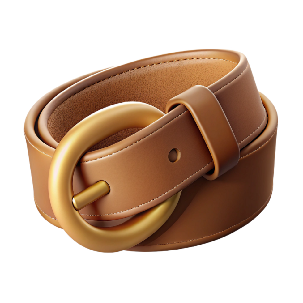 mesmerizing artistic A brown suede belt with a golbuckle, soft suede, dramatic lighting, photorealistic, with transparent background,high-resolution product photography genuine png