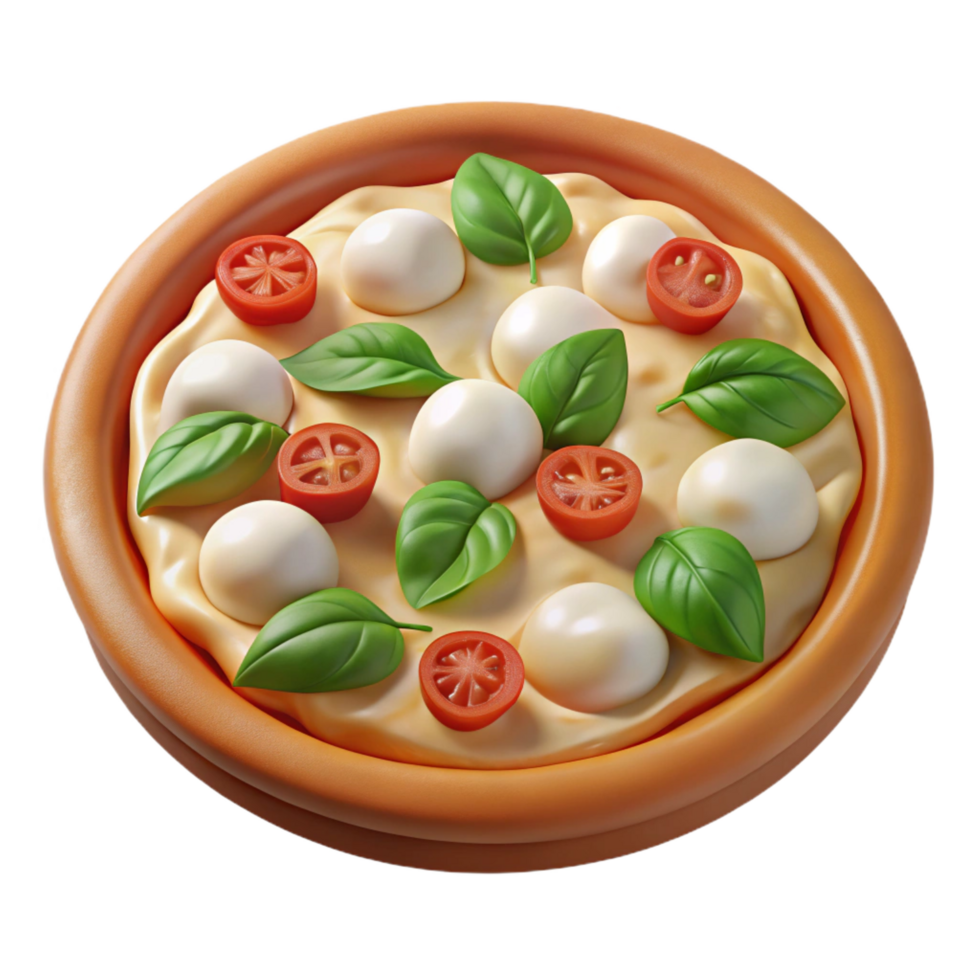 signature retro Whole Margherita pizza, fresh basil leaves, bubbling mozzarella, soft lighting, top-down view, isolateon transparent background,high-resolution product photography ultra HD png