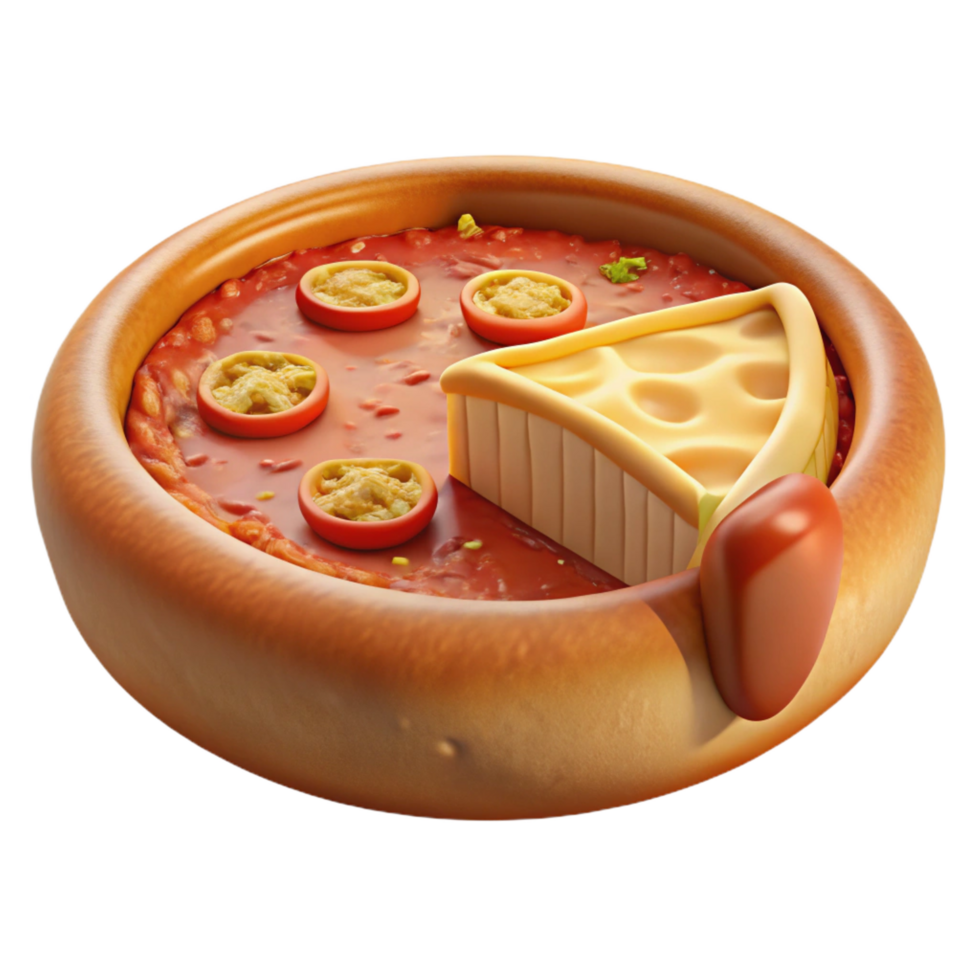 mesmerizing nordic Half a Chicago deep-dish pizza, overflowing cheese, savory fillings, studio lighting, front view, isolateon transparent background,high-resolution product photography exclusive png