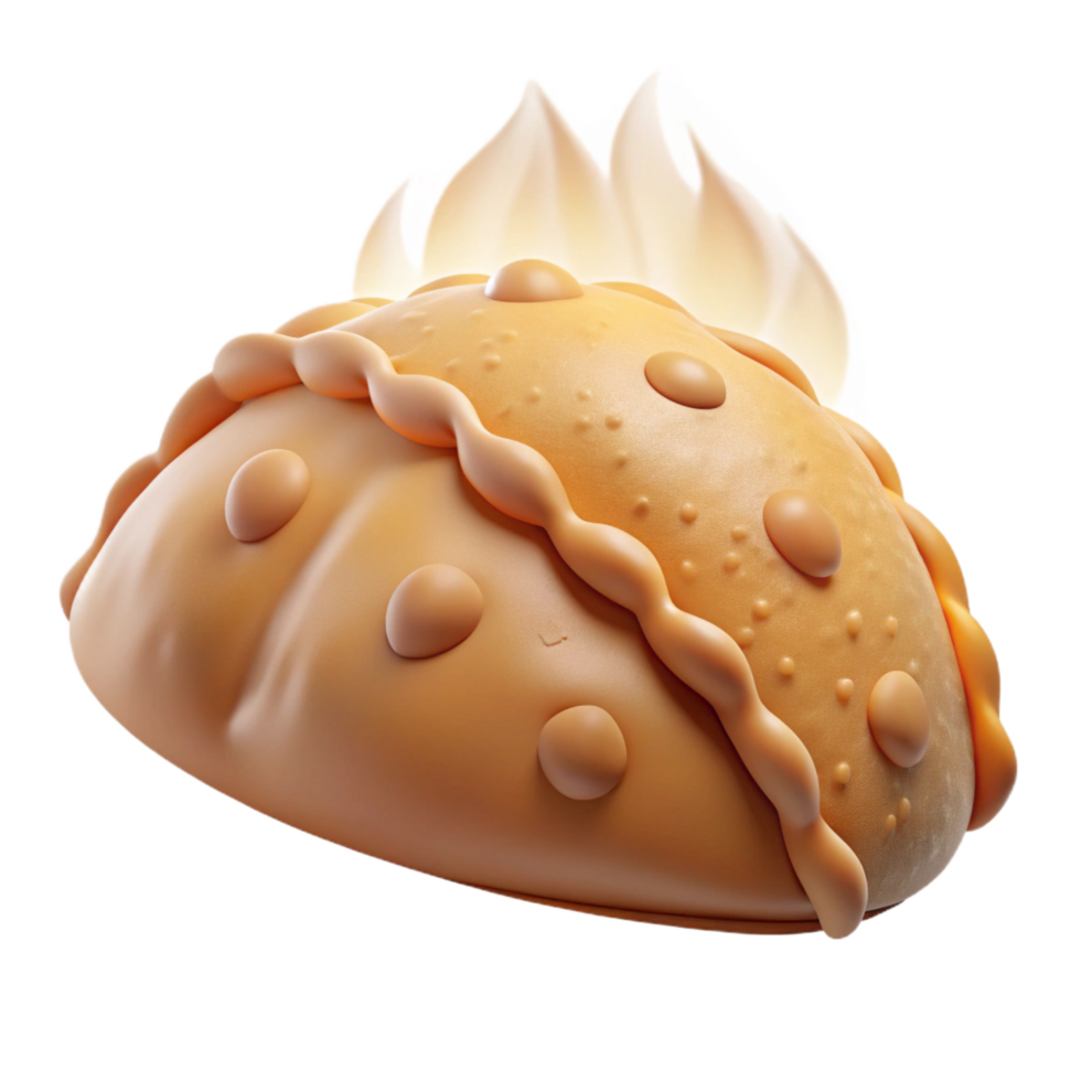 stunning unforgettable Calzone, foldepizza dough, visible steam, studio lighting, front view, isolateon transparent background,high-resolution product photography png