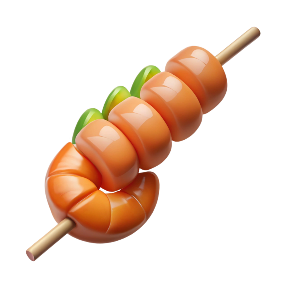alluring artistic Shrimp kebab, succulent seafood, glossy finish, studio lighting, top-down view, isolateon transparent background,high-resolution product photography top-tier png