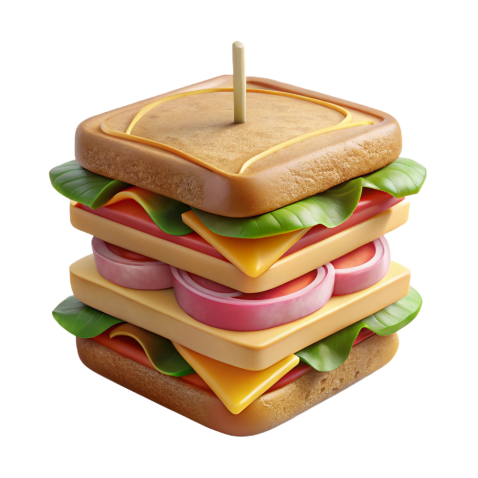 distinctive rustic Classic club sandwich, layereingredients, toothpicks holding it together, studio lighting, isolateon transparent background,high-resolution product photography authentic png