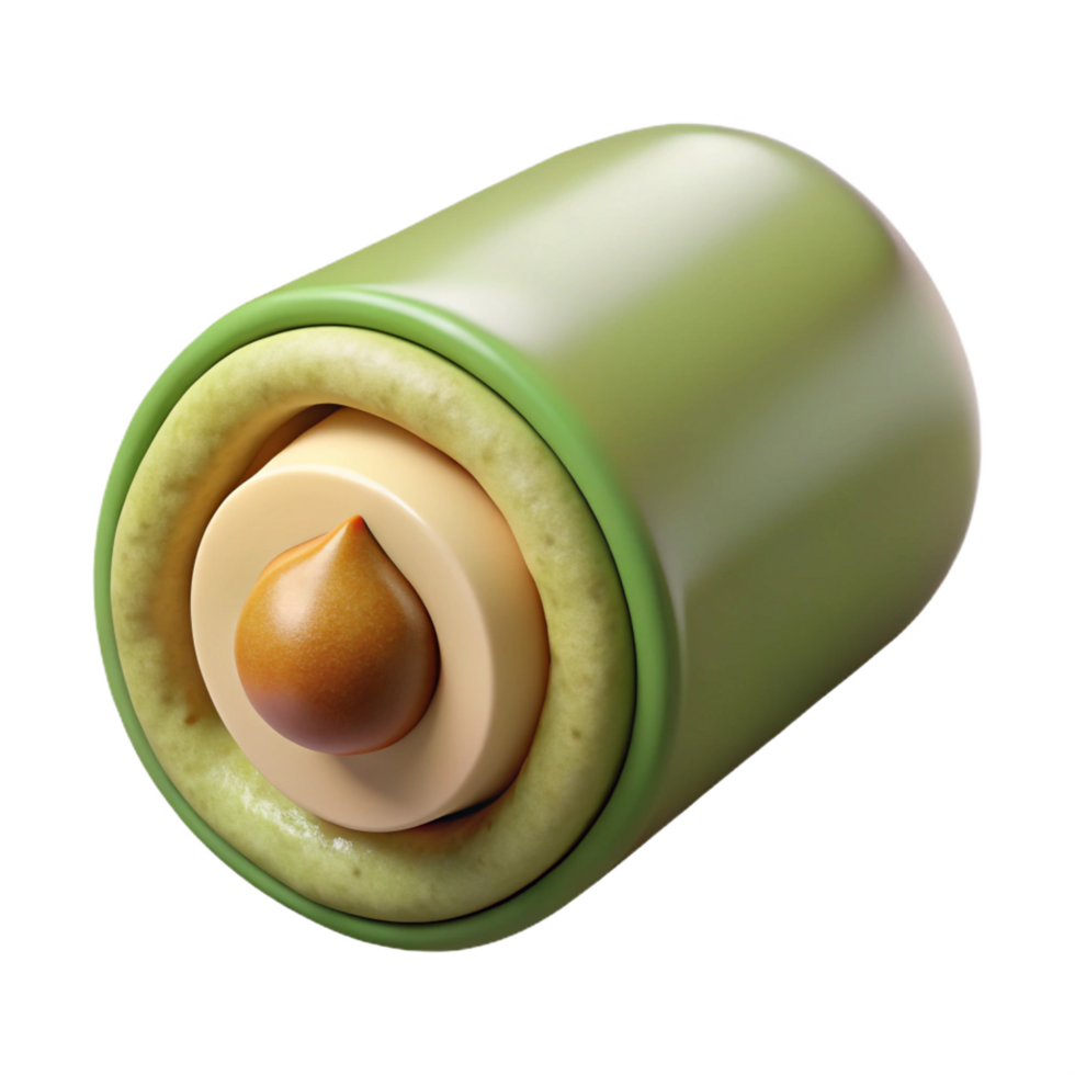 bolimpressive Avocado roll, creamy avocado filling, matte finish, dramatic lighting, side view, isolateon transparent background,high-resolution product photography crisp png