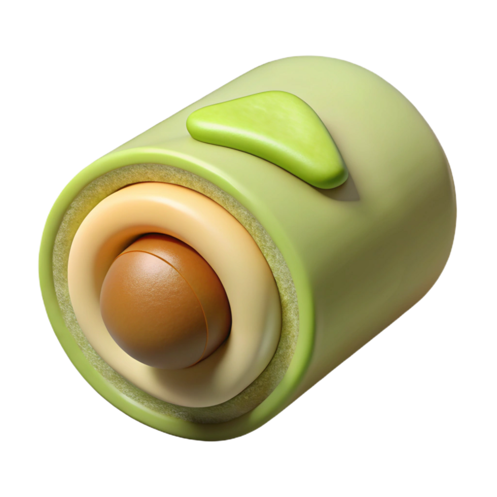 melancholic elegant Avocado roll, creamy avocado filling, matte finish, dramatic lighting, side view, isolateon transparent background,high-resolution product photography top-tier png
