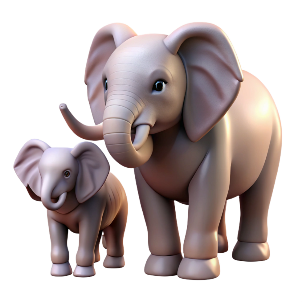 elegant mid-century Elephant family mother ancalf interacting, soft lighting, side view, photorealistic, studio photography, isolateon transparent background,high-resolution product photography crisp png