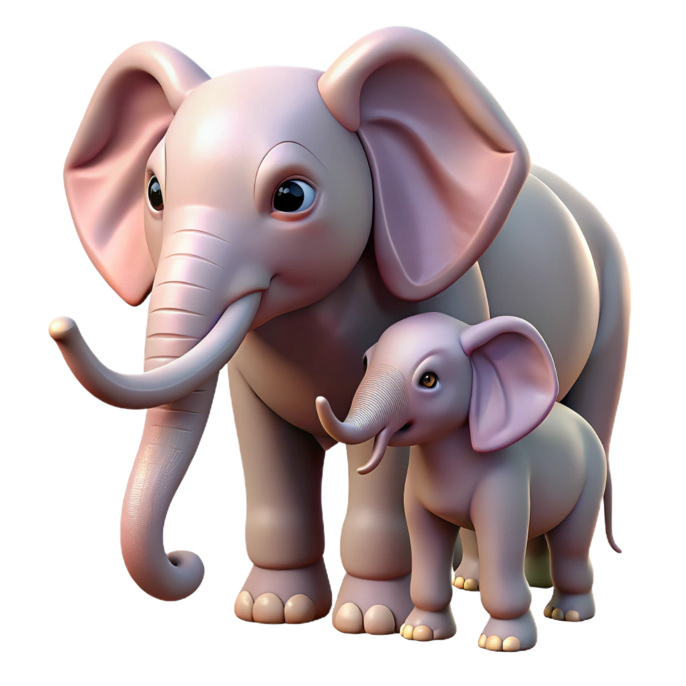 fascinating distinguisheElephant family mother ancalf interacting, soft lighting, side view, photorealistic, studio photography, isolateon transparent background,high-resolution product photography png