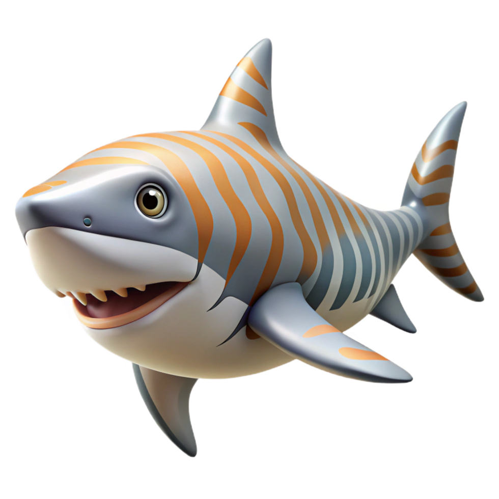 romantic radiant Tiger shark with stripepattern, powerful body, studio lighting, photorealistic, studio photography, isolateon transparent background,high-resolution product photography 4K png