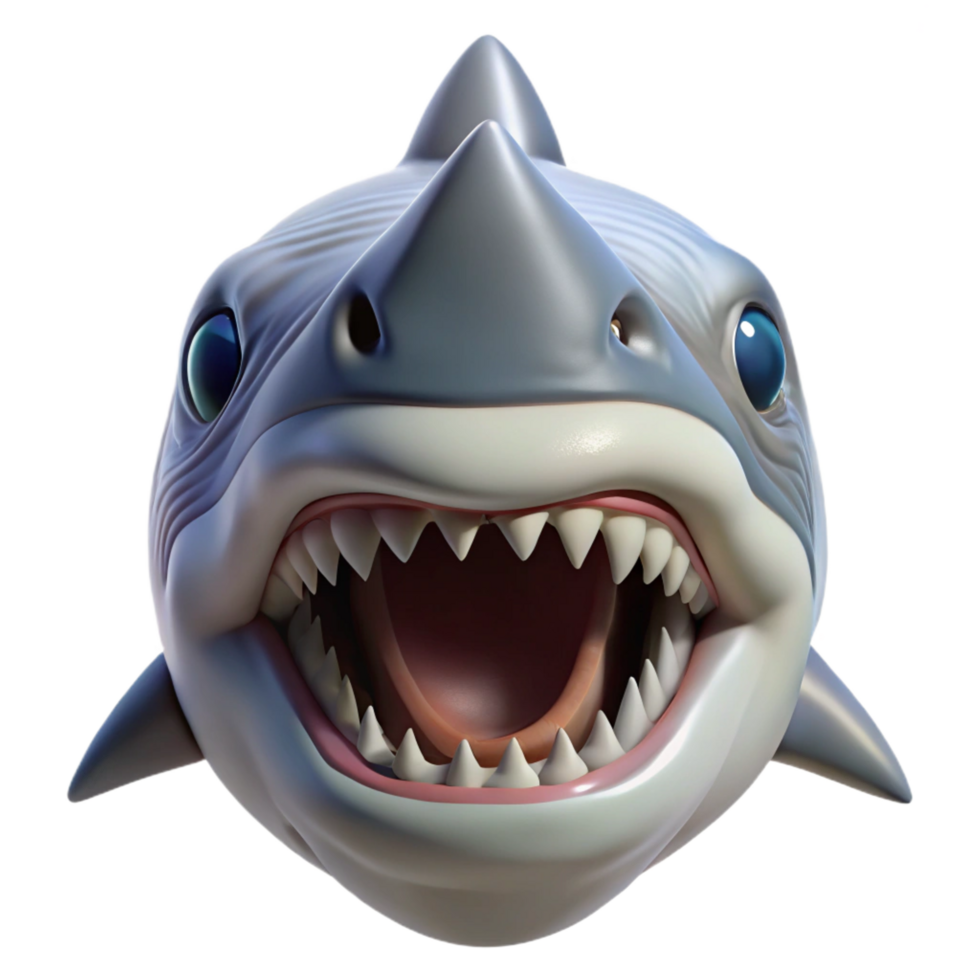 notable baroque Close-up of a shark's mouth with rows of sharp teeth, dramatic lighting, front view, hyperrealistic, studio photography, isolateon transparent background, ultra HD png