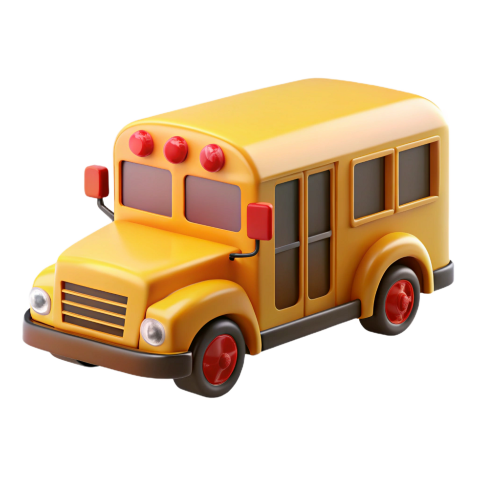 dramatic futuristic Yellow school bus, flashing lights, stop sign extended, studio lighting, render, isolateon transparent background,high-resolution product photography exclusive png