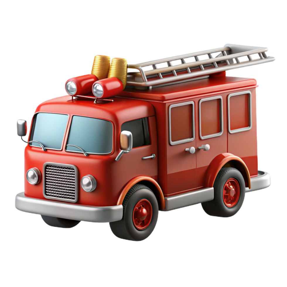 dramatic urban Classic refire truck, extending ladder, flashing lights, studio lighting, render, isolateon transparent background,high-resolution product photography crisp png