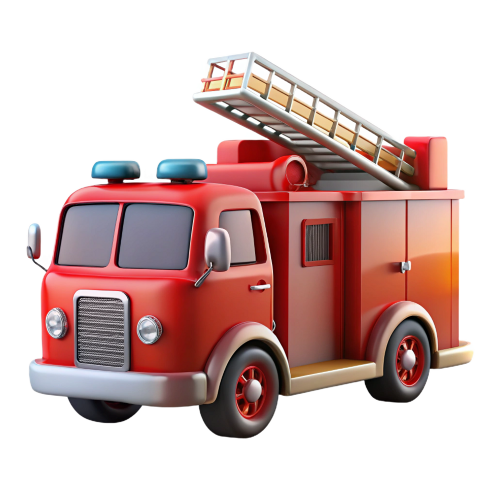 whimsical stunning Classic refire truck, extending ladder, flashing lights, studio lighting, render, isolateon transparent background,high-resolution product photography expertly shot png