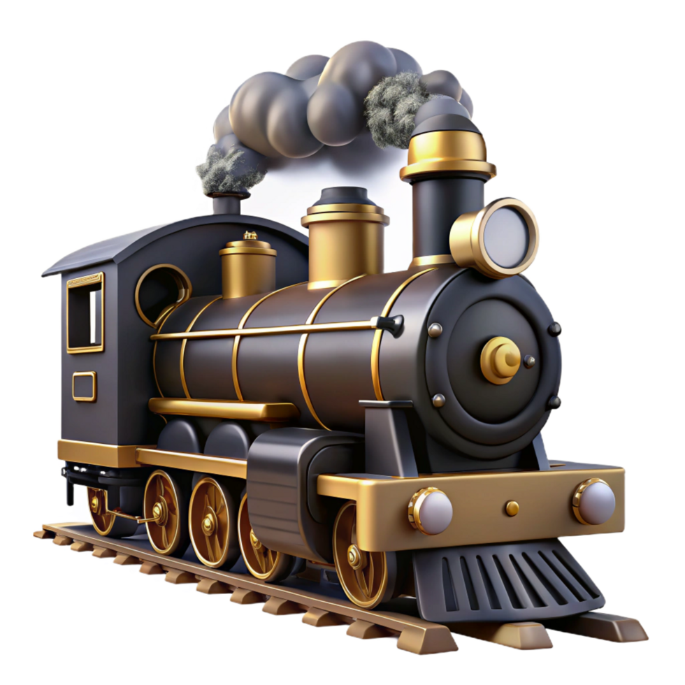 mesmerizing exemplary Steam train locomotive, black angollivery, puffing smoke, studio lighting, render, isolateon transparent background,high-resolution product photography png