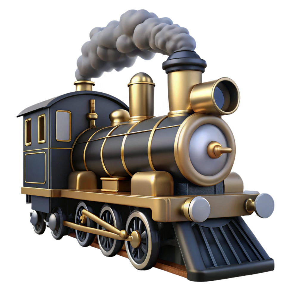 sumptuous calm classic Steam train locomotive, black angollivery, puffing smoke, studio lighting, render, isolateon transparent background,high-resolution product photography professional png