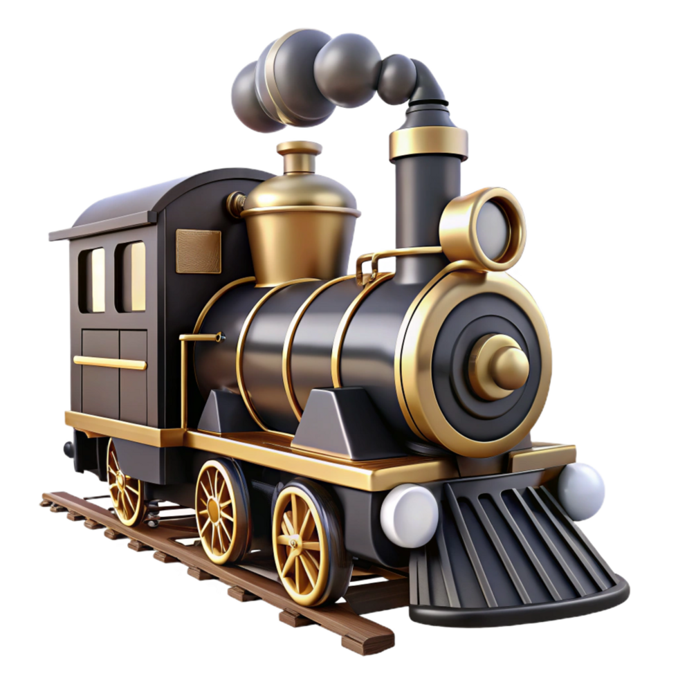 mesmerizing urban Steam train locomotive, black angollivery, puffing smoke, studio lighting, render, isolateon transparent background,high-resolution product photography high quality png