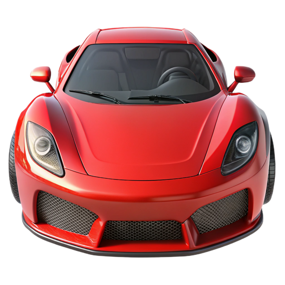 sought-after contemporary Sports car, sleek redesign, carbon fiber accents, studio lighting, front view, render, isolateon transparent background,high-resolution product photography top-tier png