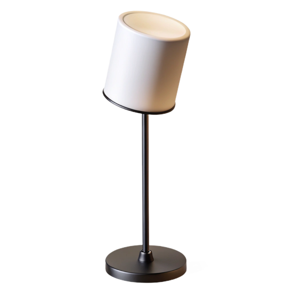 covetebohemian Modern minimalist floor lamp, sleek black metal stand, cylindrical white shade, soft lighting, side view, isolateon transparent background,high-resolution product photography flawless png