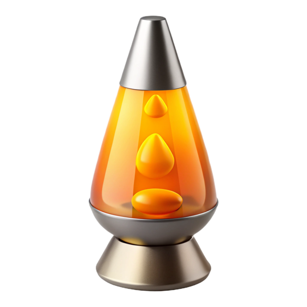exquisite calm coastal Lava lamp, vibrant orange wax, silver base, glowing internal light, front view, isolateon transparent background,high-resolution product photography professional png