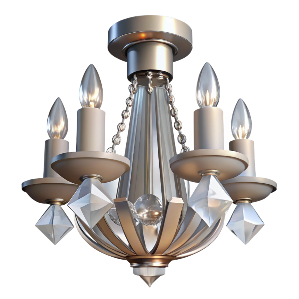 vibrant quintessential Crystal chandelier lamp, multiple clear crystal prisms, sparkling bright lighting, bottom view, isolateon transparent background,high-resolution product photography png