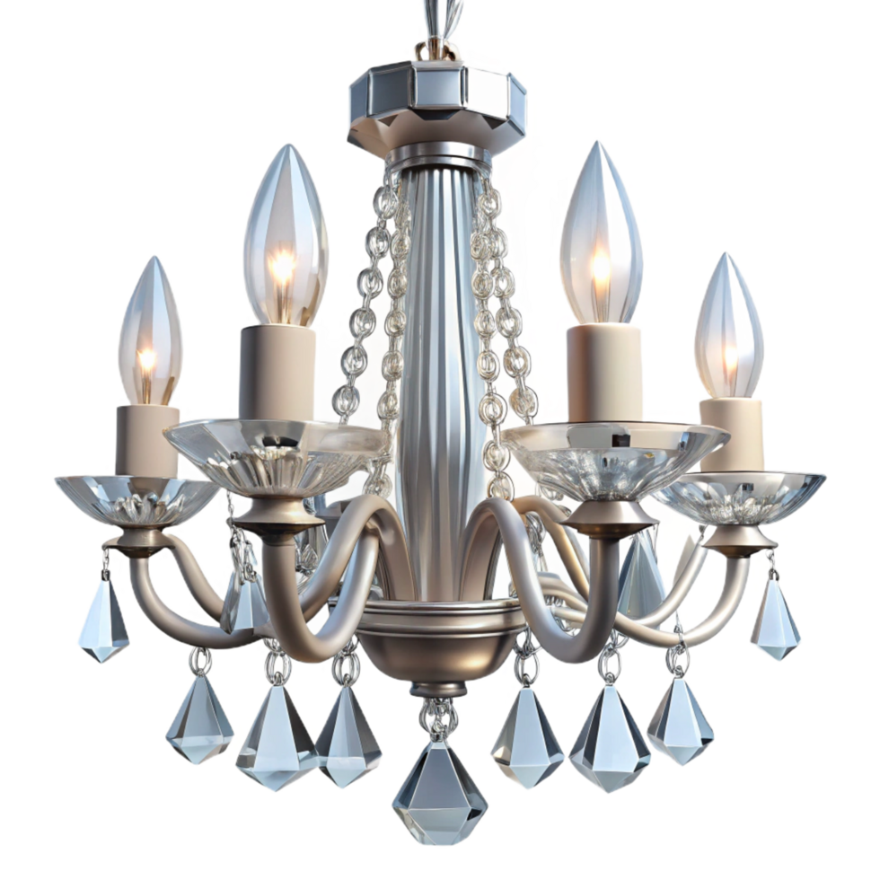 vibrant rustic Crystal chandelier lamp, multiple clear crystal prisms, sparkling bright lighting, bottom view, isolateon transparent background,high-resolution product photography premium png