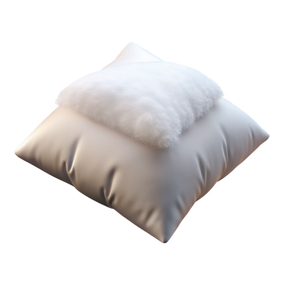 tranquil dazzling Fluffy down pillow, white cotton cover, plump aninviting, soft lighting, front view, isolateon transparent background,high-resolution product photography professional png