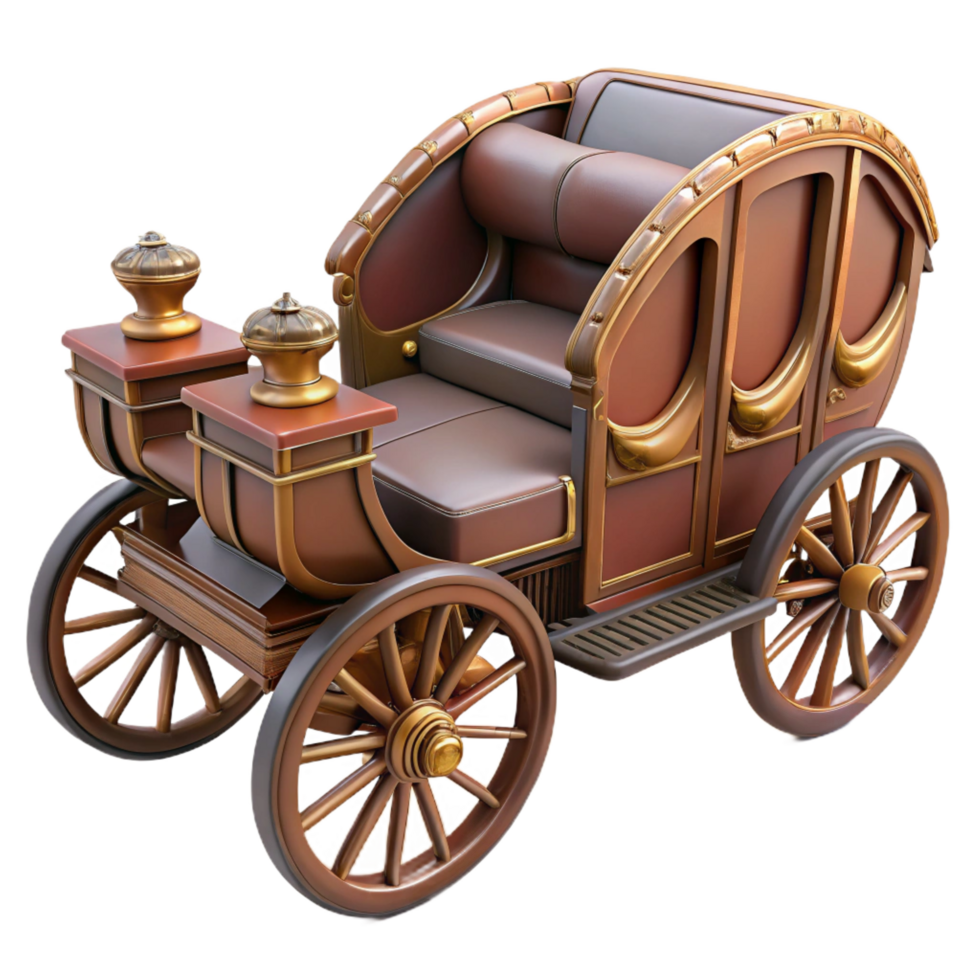 immaculate coastal Horse-drawn carriage, ornate details, leather seats, soft lighting, side view, render, isolateon transparent background,high-resolution product photography authentic png