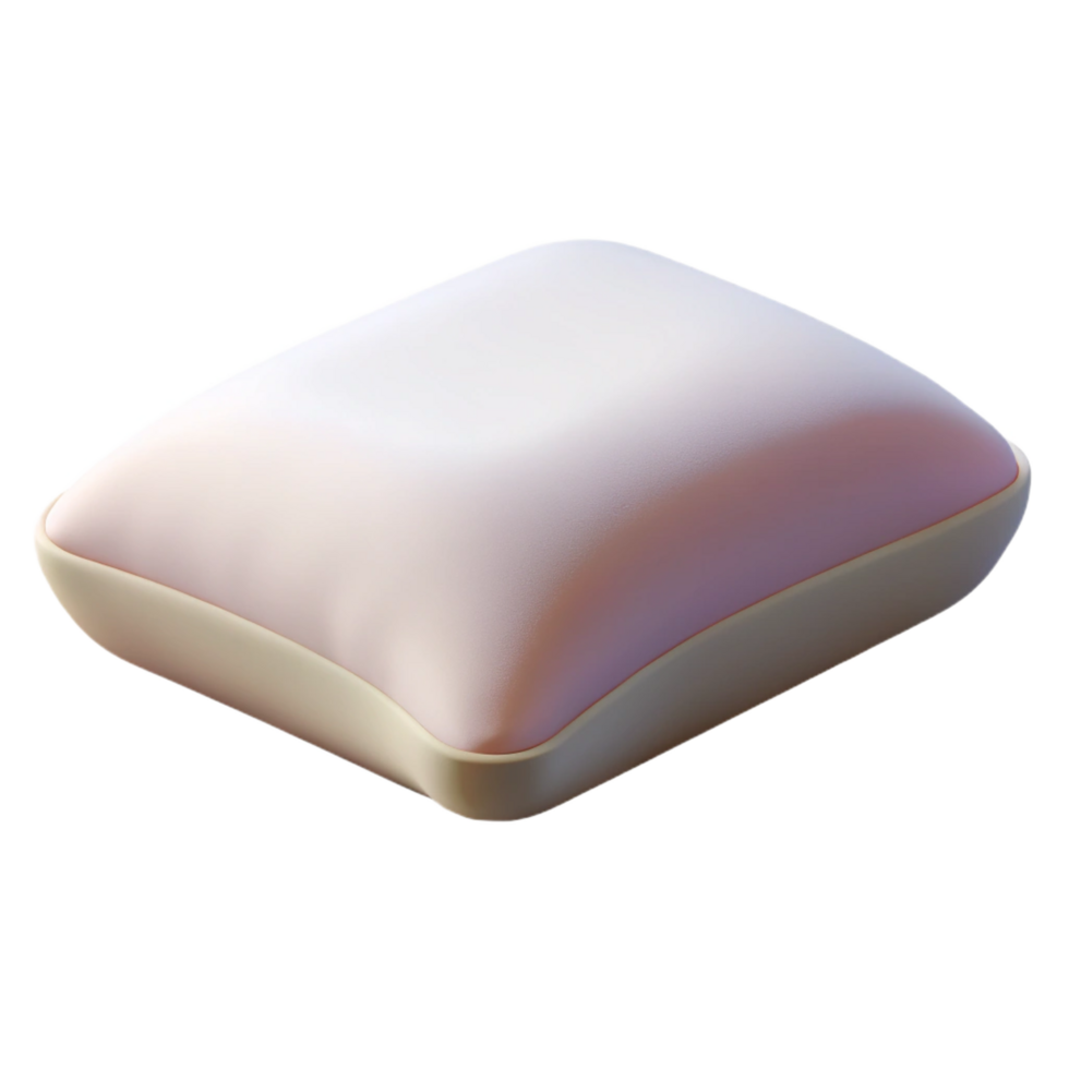 radiant harmonious futuristic Memory foam pillow, contoureshape, white hypoallergenic cover, studio lighting, side view, isolateon transparent background,high-resolution product photography impeccable png