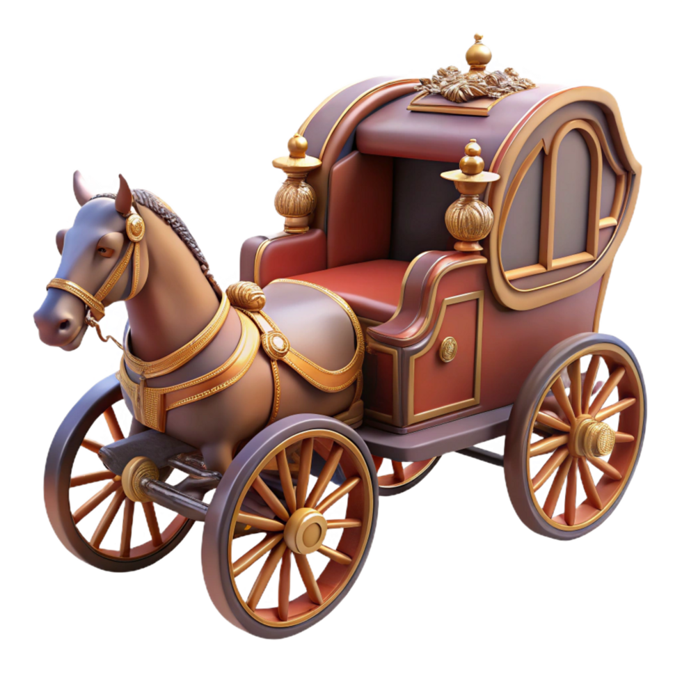elegant nordic Horse-drawn carriage, ornate details, leather seats, soft lighting, side view, render, isolateon transparent background,high-resolution product photography impeccable png