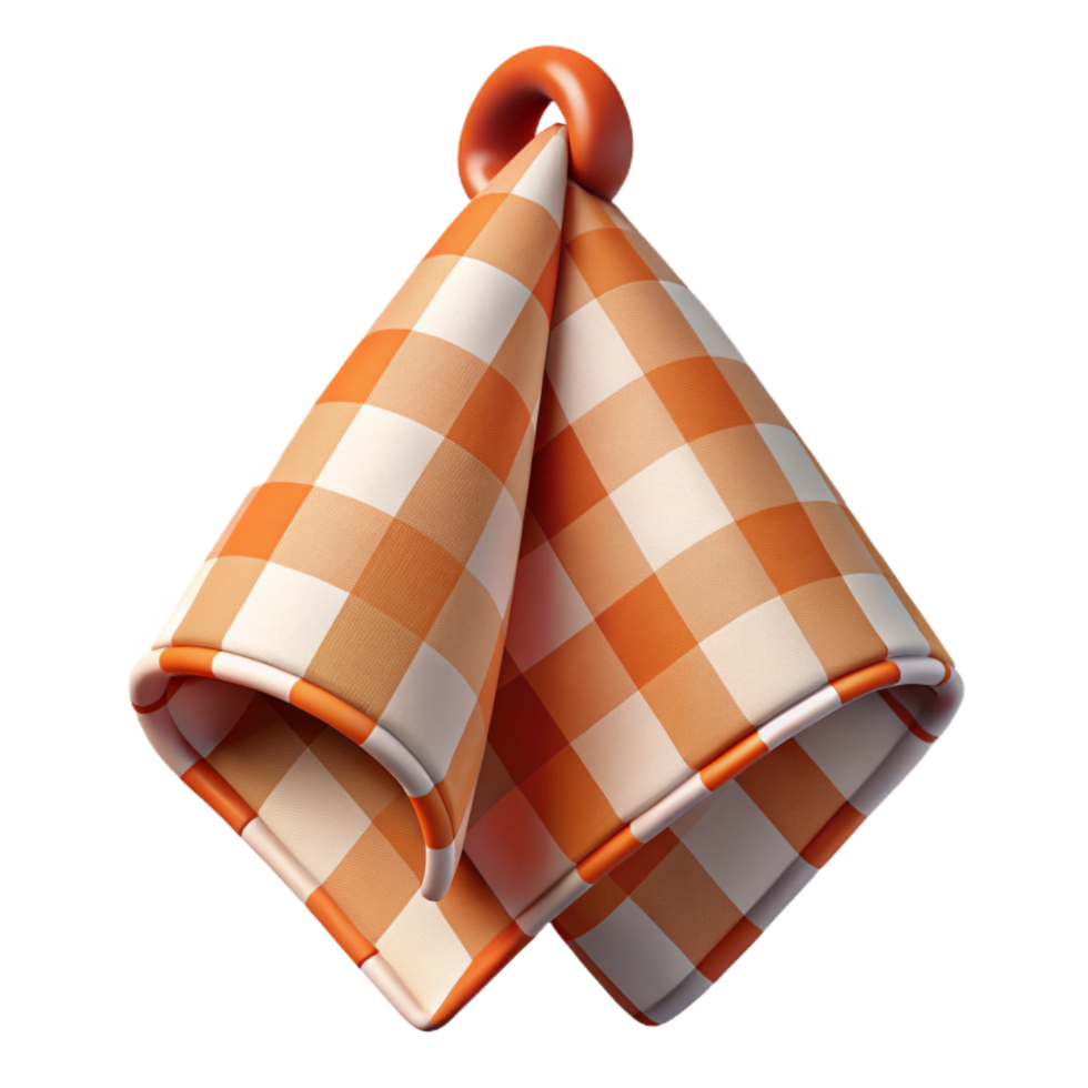 mesmerizing dramatic organic Tea towel, linen fabric, checkerepattern, hanging folded, soft lighting, isolateon transparent background,high-resolution product photography original png