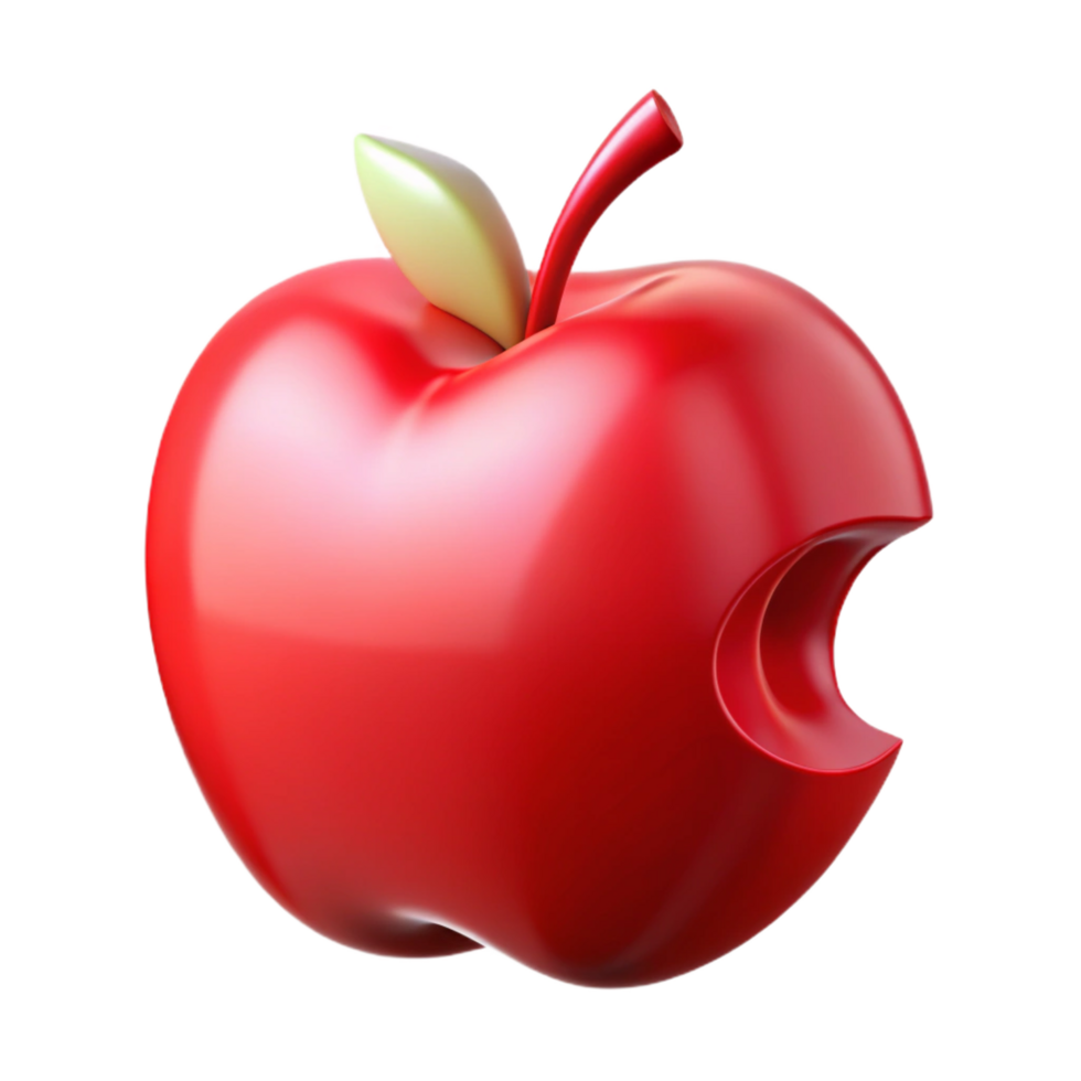 magnificent playful renaissance Glossy reapple logo with a bite taken out, minimalist design, studio lighting, front view, isolateon transparent background,high-resolution product photography 4K png