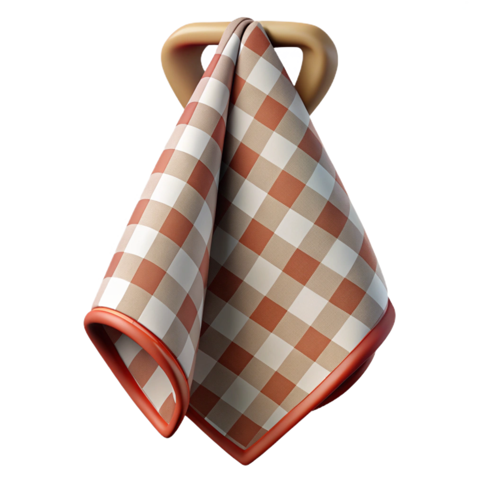 dramatic passionate minimalist Tea towel, linen fabric, checkerepattern, hanging folded, soft lighting, isolateon transparent background,high-resolution product photography museum quality png