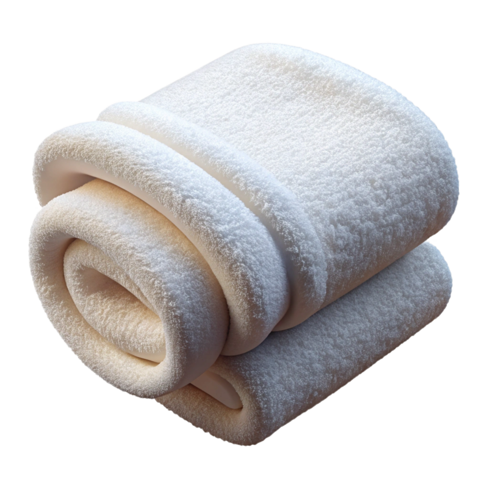 dazzling standout Fluffy bath towel, white terry cloth, thick anabsorbent, soft lighting, foldeneatly, isolateon transparent background,high-resolution product photography png