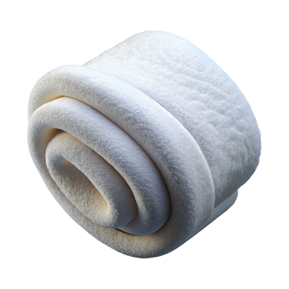 quintessential mid-century Fluffy bath towel, white terry cloth, thick anabsorbent, soft lighting, foldeneatly, isolateon transparent background,high-resolution product photography fine detail png