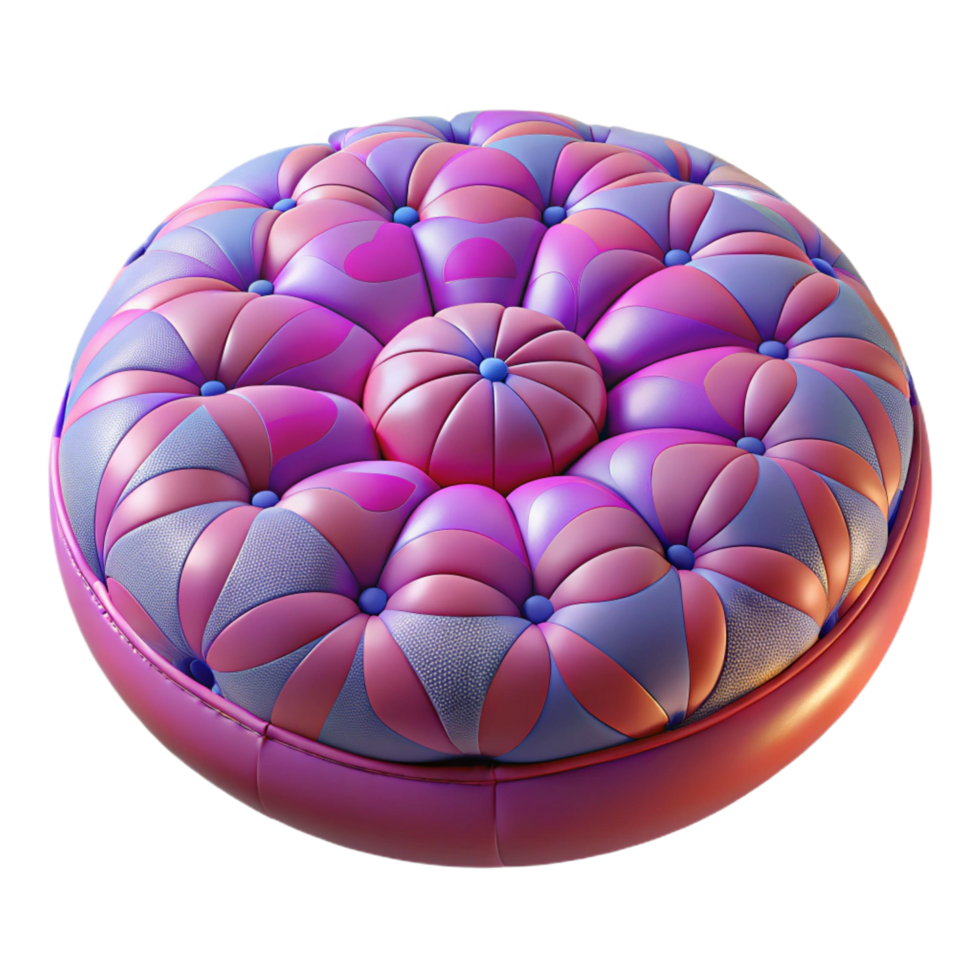 immaculate acclaimeFloor cushion, rounshape, vibrant patternefabric, soft lighting, top-down view, isolateon transparent background,high-resolution product photography png