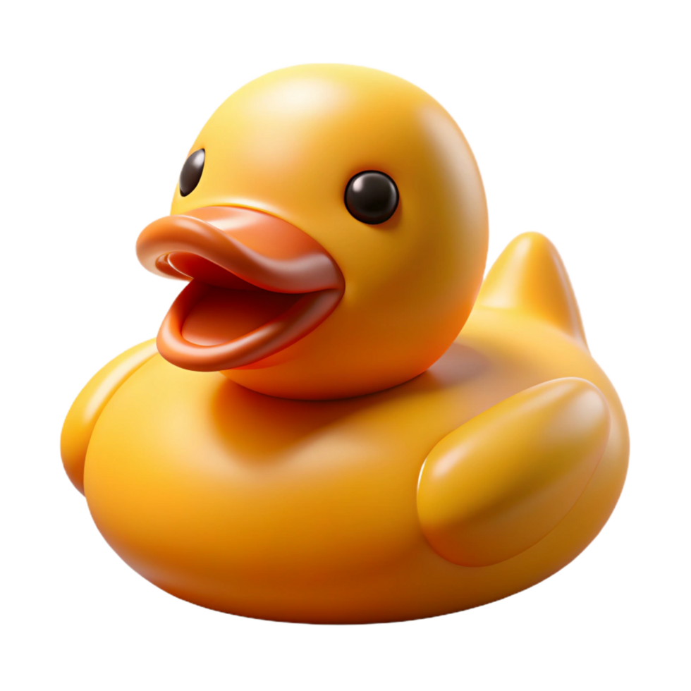 enchanting celebrateInflatable rubber duck logo with a playful expression, matte finish, studio lighting, front view, isolateon transparent background,high-resolution product photography png