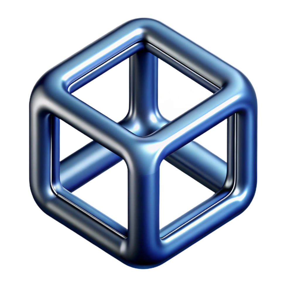 enchanting mysterious bohemian Wireframe logo of a cube, metallic finish, studio lighting, perspective view, isolateon transparent background,high-resolution product photography sharp png