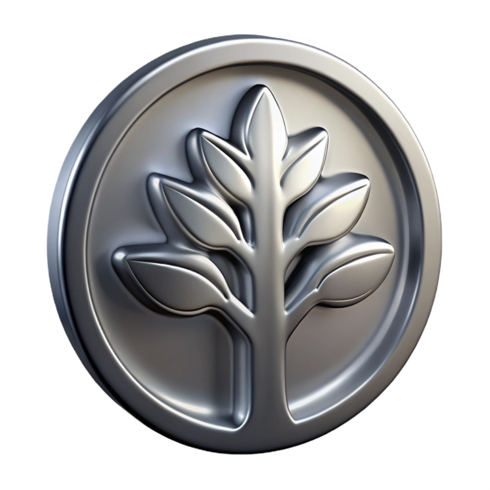 wonderful dreamy baroque Etchemetal logo of a tree, matte finish, dramatic lighting, side view, with transparent background,high-resolution product photography premium png