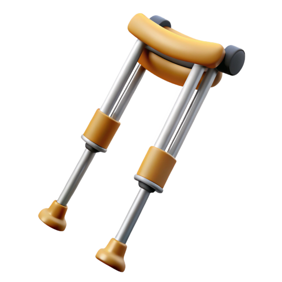 wonderful art deco Crutches with adjustable height, rubber tips, paddearmrests, studio lighting, side view, isolateon transparent background,high-resolution product photography genuine png