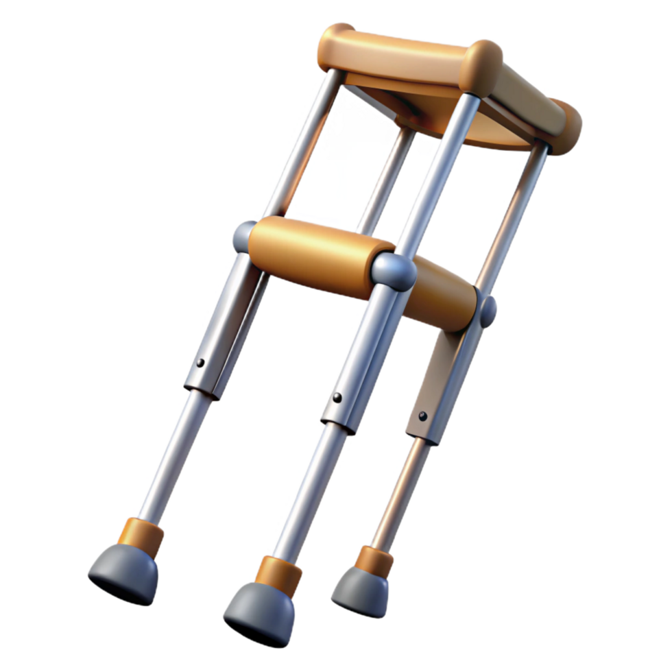 playful striking Crutches with adjustable height, rubber tips, paddearmrests, studio lighting, side view, isolateon transparent background,high-resolution product photography detailed png