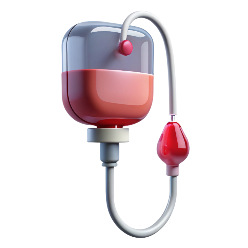 intense pristine IV bag with clear liquid, drip chamber, hanging loop, studio lighting, side view, isolateon transparent background,high-resolution product photography authentic png