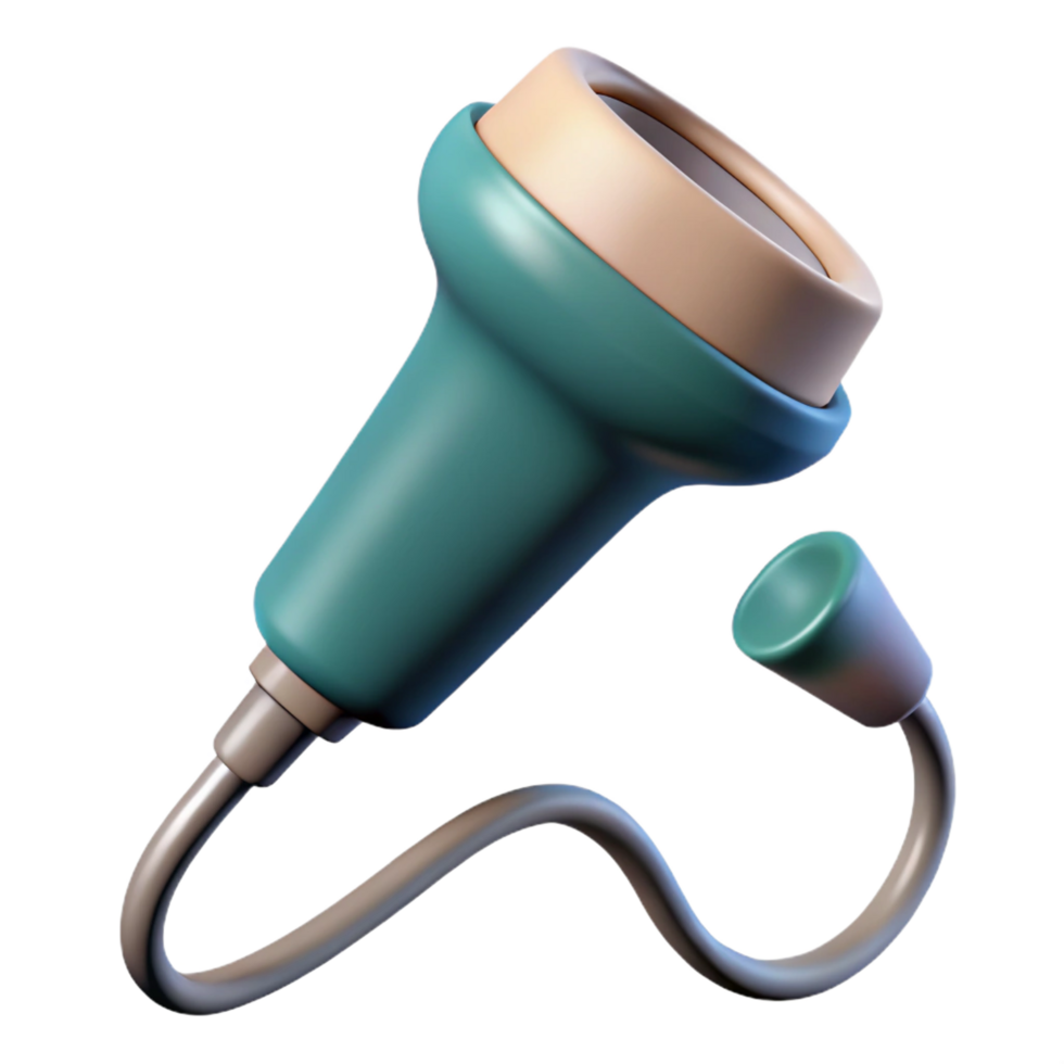 spectacular signature Ultrasounprobe with ergonomic handle, smooth plastic surface, studio lighting, side view, isolateon transparent background,high-resolution product photography png