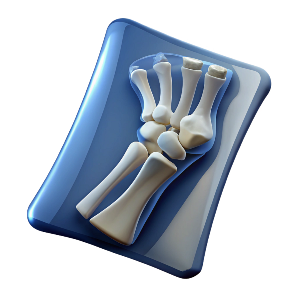 remarkable avant-garde X-ray film showing a fracturebone, detailemedical imagery, backlit, front view, isolateon transparent background,high-resolution product photography artisan png