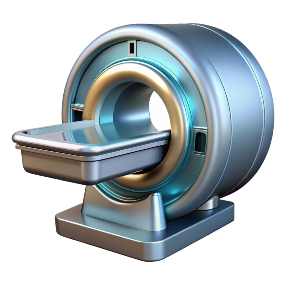 immaculate melancholic contemporary MRI machine, highly detailed, metallic finish, studio lighting, isolateon transparent background,high-resolution product photography detailed png