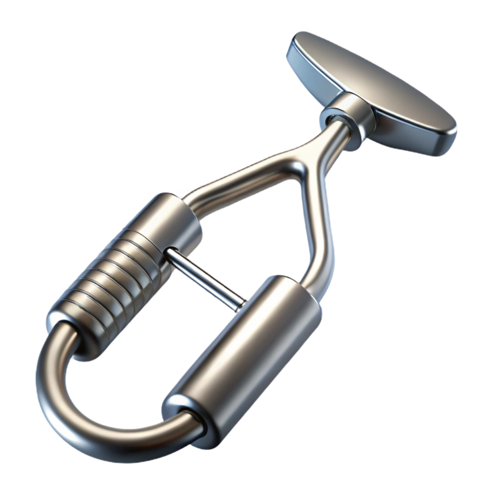 vibrant geometric Surgical retractor, stainless steel, toothejaws, dramatic lighting, top-down view, isolateon transparent background,high-resolution product photography impeccable png