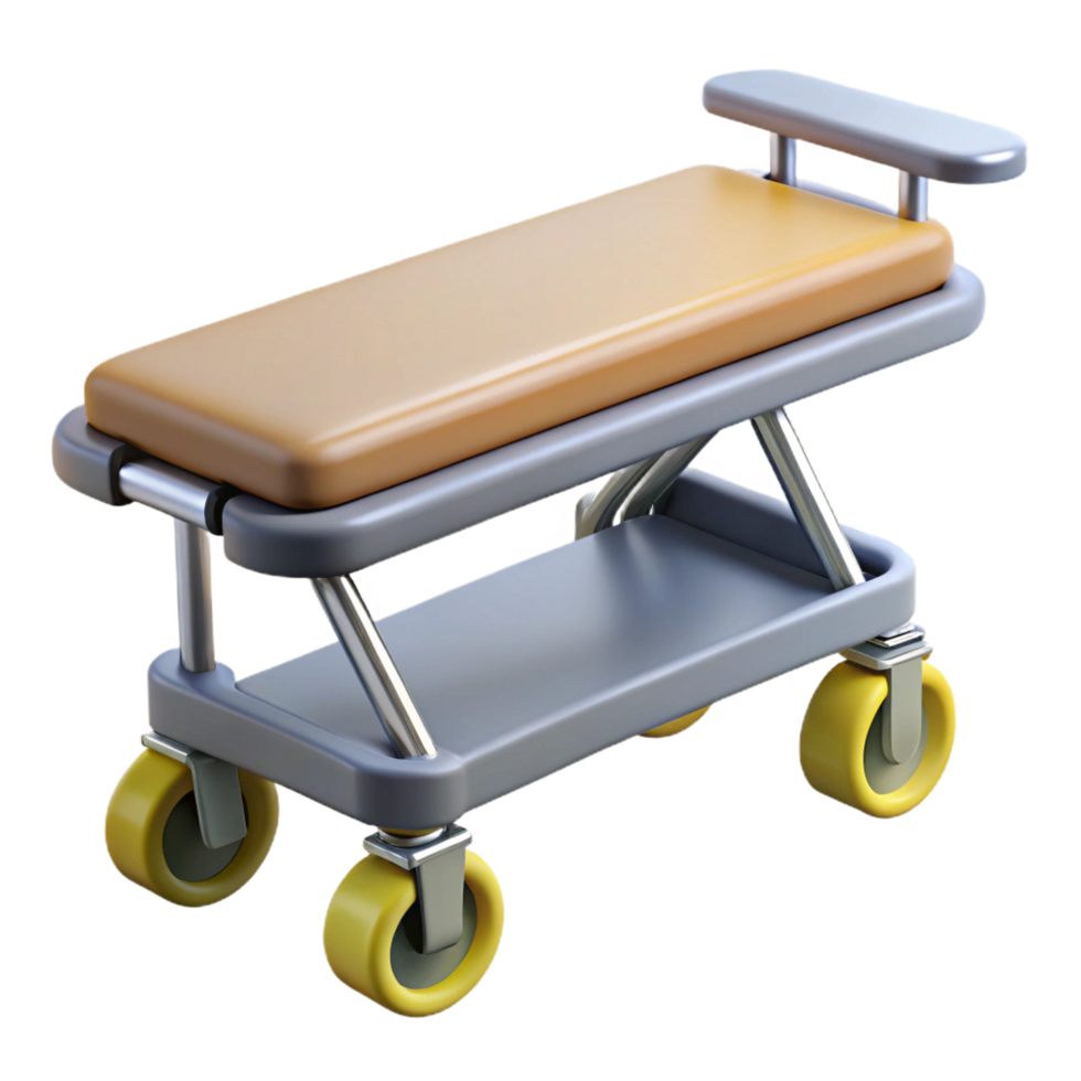 enchanting classic Gurney with wheels, adjustable height, safety straps, studio lighting, side view, isolateon transparent background,high-resolution product photography flawless png