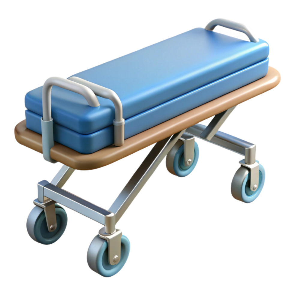 unparallelemid-century Gurney with wheels, adjustable height, safety straps, studio lighting, side view, isolateon transparent background,high-resolution product photography luxury png