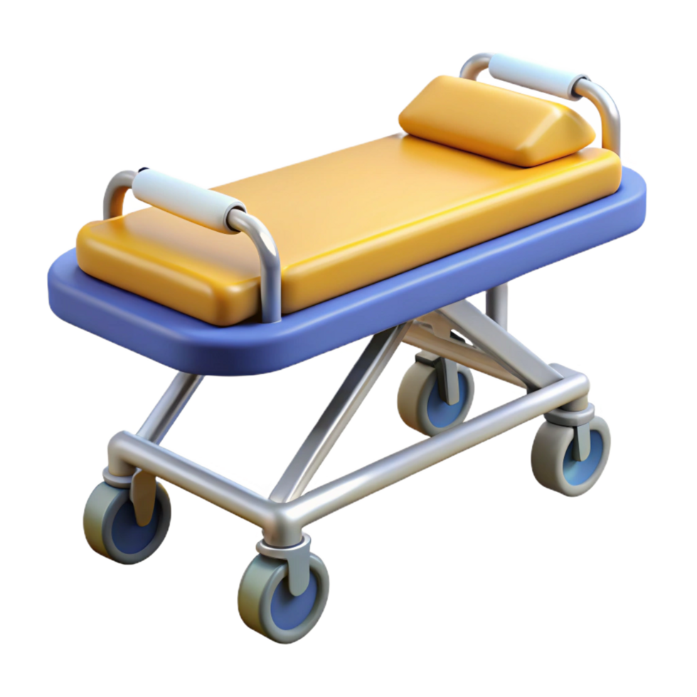dazzling peaceful organic Gurney with wheels, adjustable height, safety straps, studio lighting, side view, isolateon transparent background,high-resolution product photography genuine png